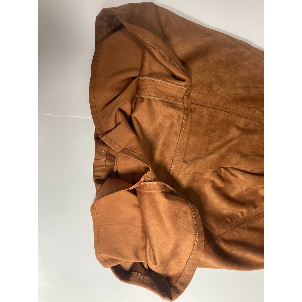NWT Loft Mocha camel tan brown faux suede mini A-line vertical paneling skirt 2 - Picture 9 of 12